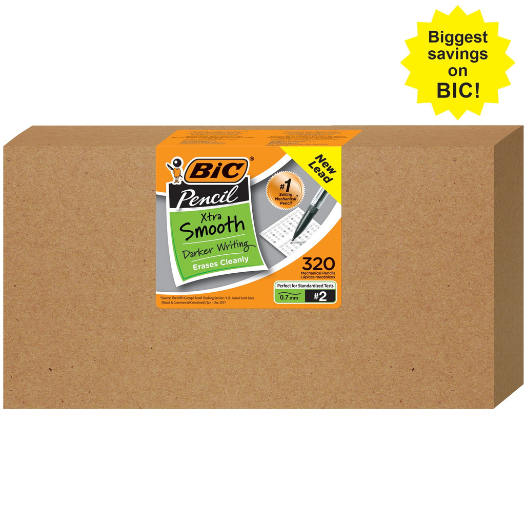 BIC® Xtra Life Mechanical Pencils, 0.7 mm, #2 Lead, Black Barrel, Pack Of 320 Pencils