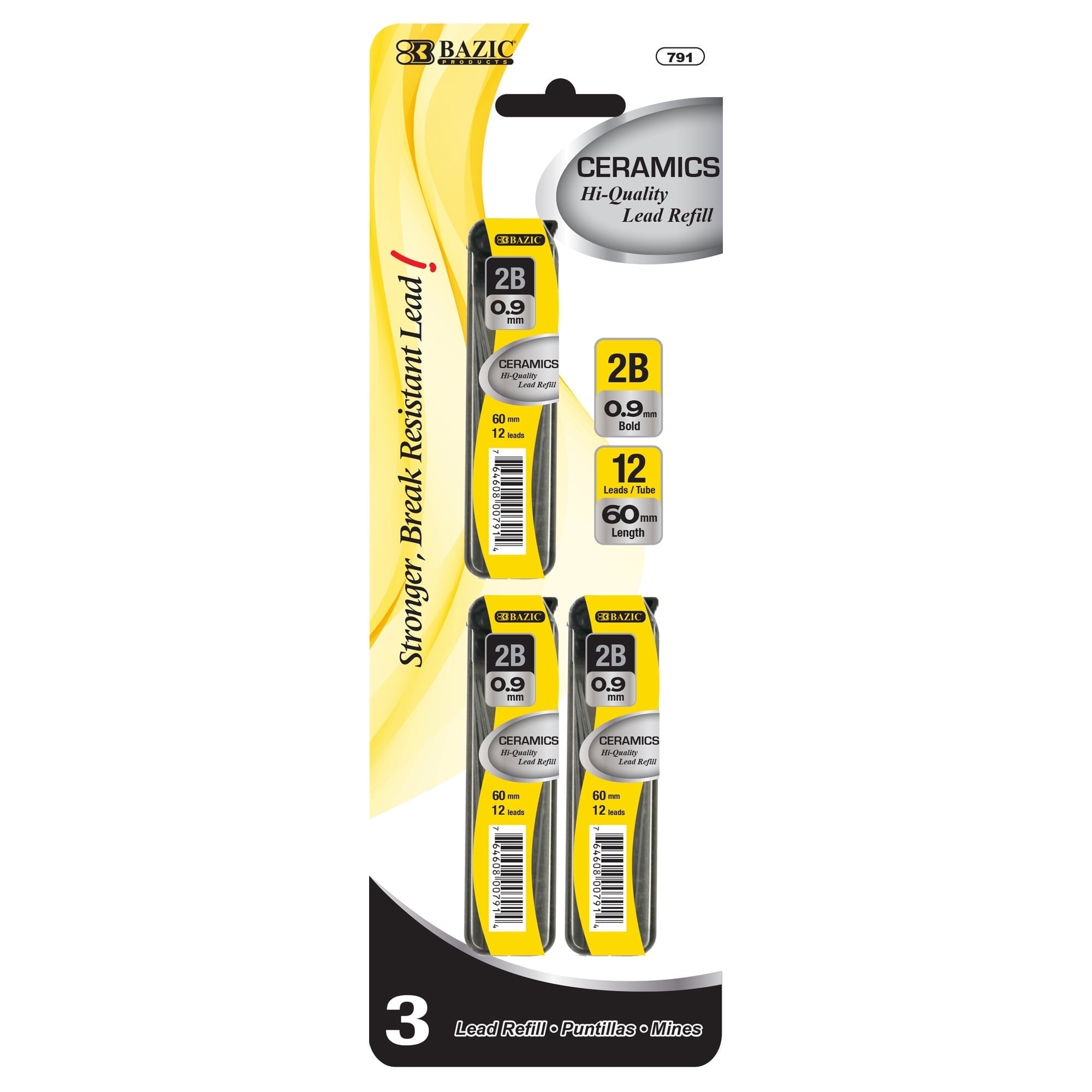 BAZIC Ceramics Mechanical Pencil Lead Refills 2B 0.9mm (36 Count/Pack), 24-Pack