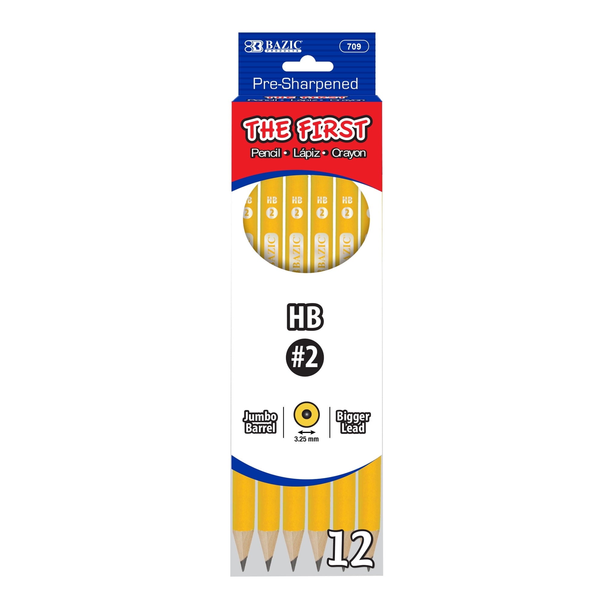 BAZIC Pencil Wood Pre-Sharpened #2 HB Jumbo Pencils, Latex Free Eraser (4/Pack), 2-Packs