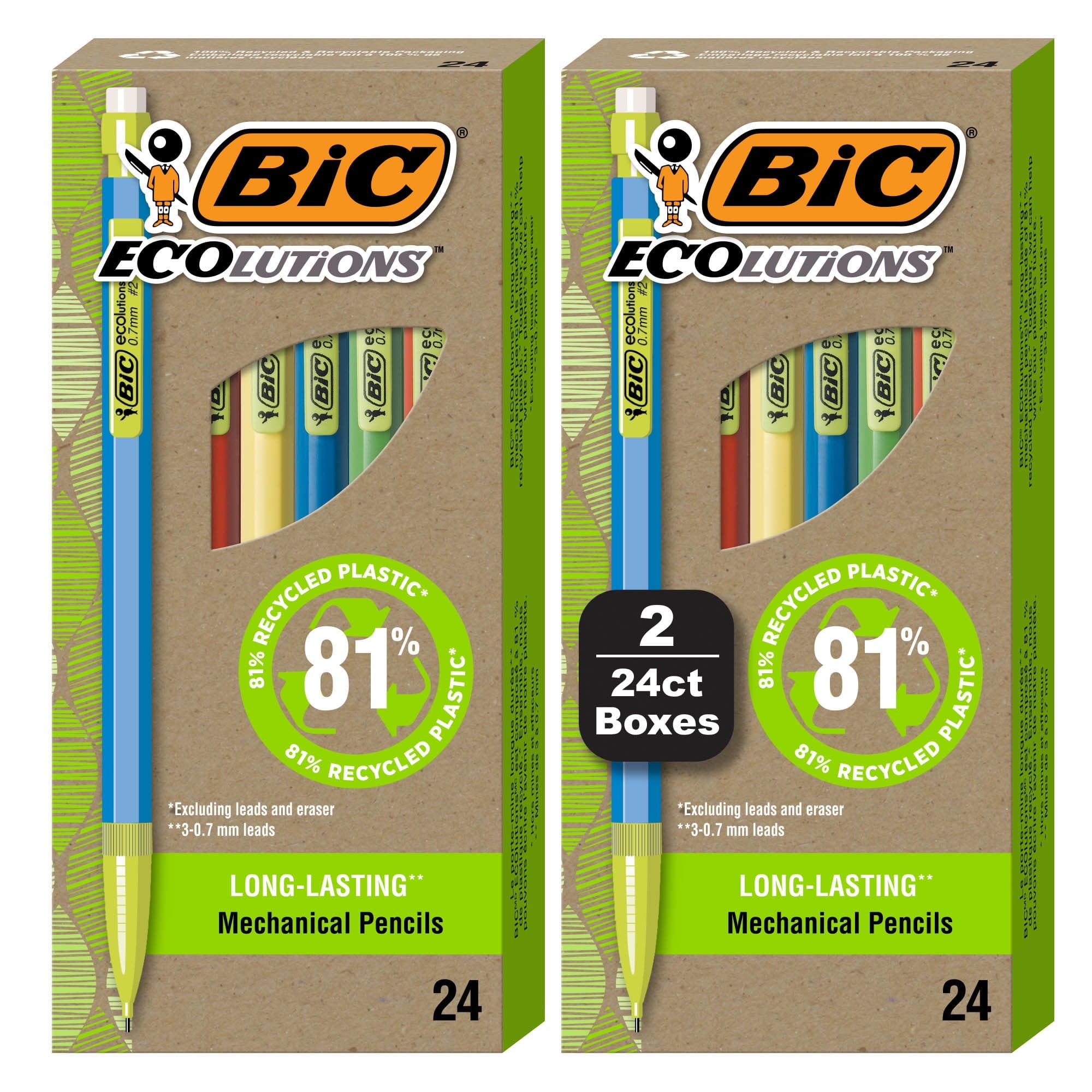 BIC Ecolutions Mechanical Pencil, Recycled Plastic, 0.7mm Point, Black, 48 Pack