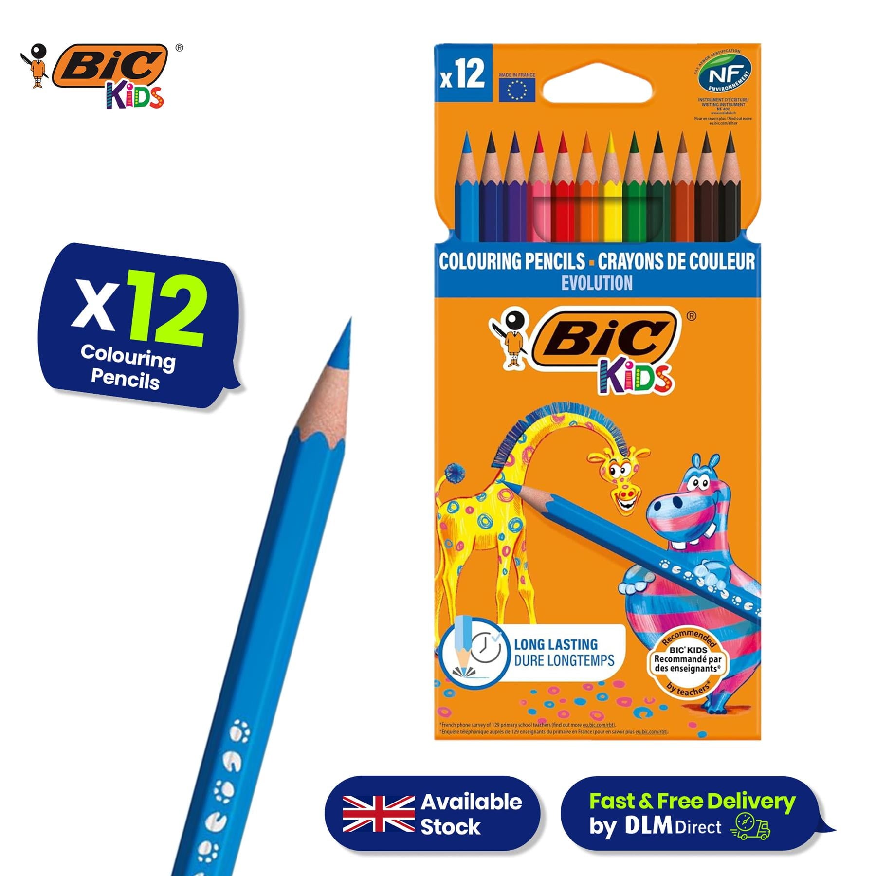 BIC Kids 12 Pack Evolution Coloured Pencils, Vivid, Easy to Sharpen, Extra Durable for School