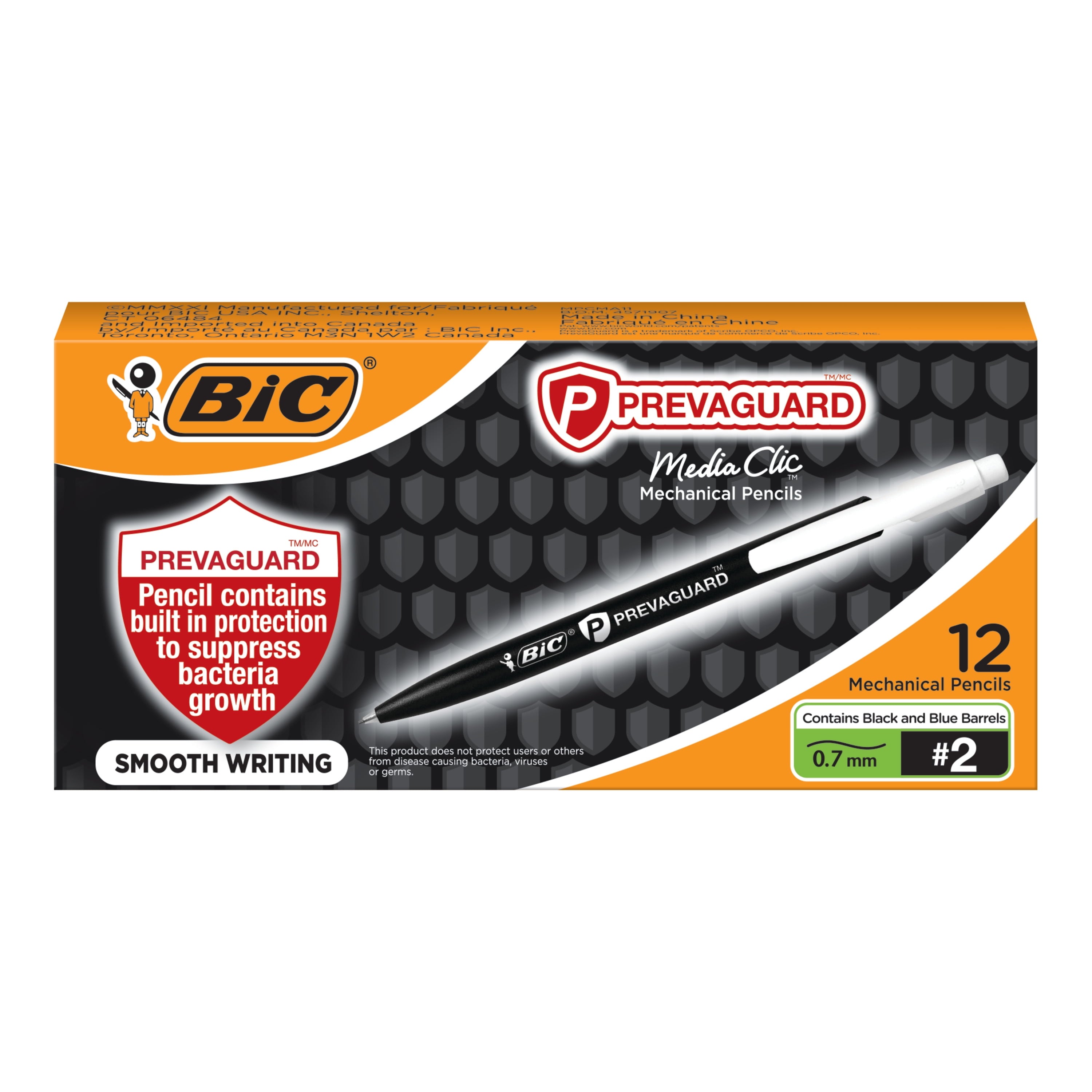 BIC PrevaGuard Media Clic #2 Mechanical Pencil, Black, 12-Count