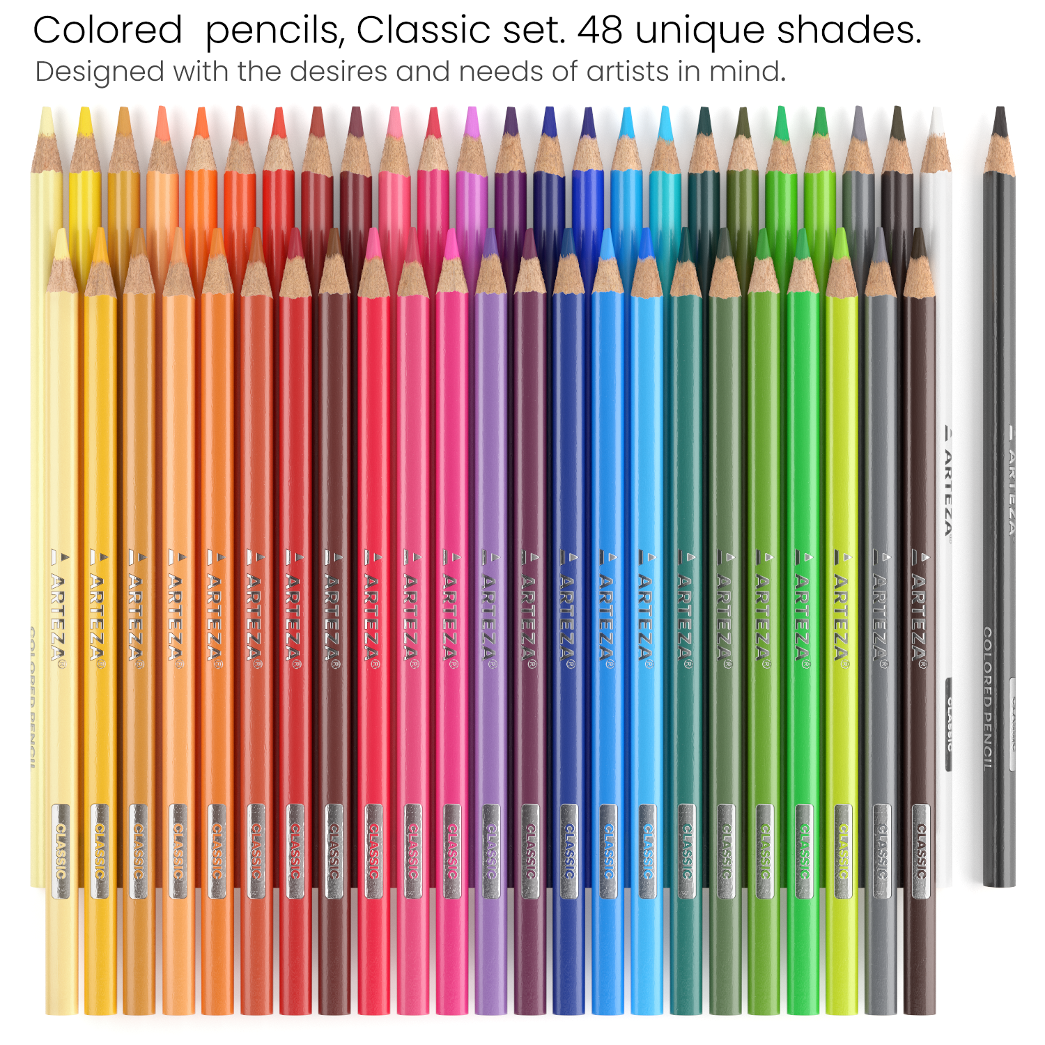 Arteza Colored Pencils, Triangle-Shaped, Assorted Colors, Set for Adults Artists - 48 Pack