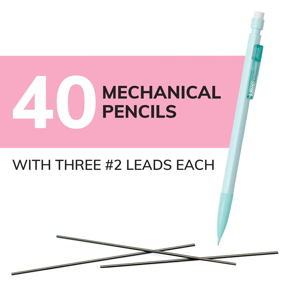BIC Mechanical Pencil Xtra Life, Pastel Colors, 40 Count