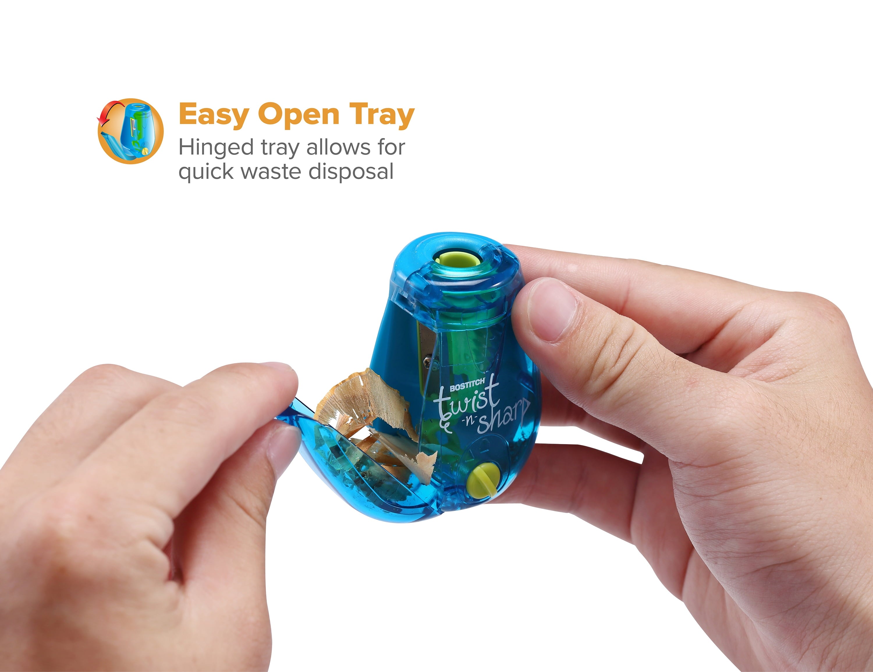 (3 pack) Bostitch Office Twist-n-Sharp, Manual, Pencil Sharpener, Kid-friendly, Can be Used to Sharpen Colored Pencils, Blue, 1 Hole